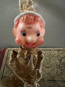 Vintage Japan 1950s Christmas Pixie Sparkling Gold KNEE HUGGER Elf - Picture 1 of 6