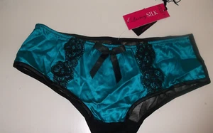 Nuevo con etiquetas Pantalones Cortos La Senza 8 10 12 14 Georgia Teal Seda Negro Encaje - Imagen 1 de 4