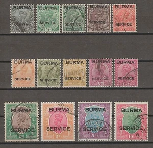 Birmania 1937 SG O1/O14 USADO - Imagen 1 de 1
