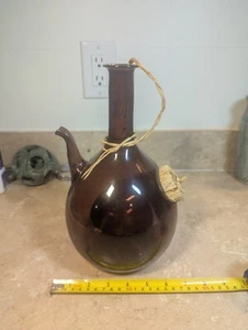 Vintage Hand Blown Purple Glass Wine Decanter W/ Ice Chamber & Raffia Stoppers - Picture 1 of 2