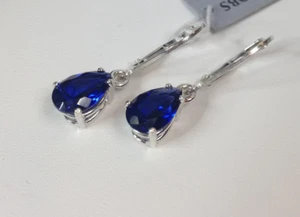 4.25CT Blue Sapphire & Topaz 925 Solid Sterling Silver Earrings Jewelry Gift - Picture 1 of 5
