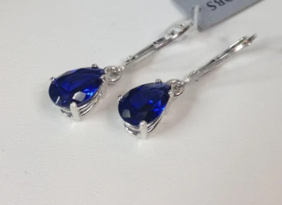 Orecchini in argento sterling massiccio 925 con zaffiro blu e topazio da 4,25... - Immagine 1 di 4
