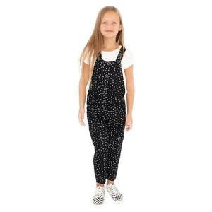 Next Girls Dungaree Black White Polka Dot Viscose Lightweight Jumpsuit Holiday - Picture 1 of 11