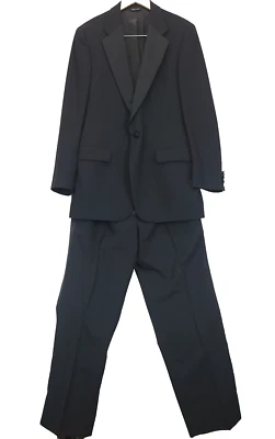 Chaqueta y pantalón de esmoquin Chaps Ralph Lauren de lana de un solo pecho para hombre negro 40R 35W Foto 1 de 4