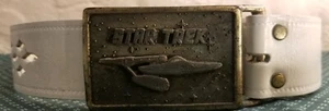 Vintage 1977 Star Trek USS Enterprise NCC 1701 Belt Buckle Vintage Leather Belt - Picture 1 of 4