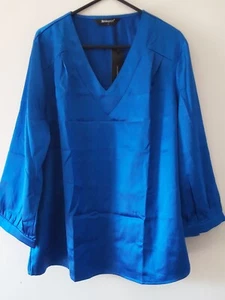 Allegra K Top Womens Size Large Blue Satin Party Evening V Neck New Tag - Picture 1 of 16