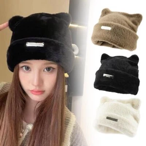 Gorros cálidos con oreja de gato suaves cálidos sombrero lindo sombrero de felpa para mujer EE. UU. Z5T8 - Imagen 1 de 14