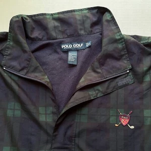 Vtg POLO GOLF Blackwatch Plaid 1/4 Zip Windbreaker Jacket Mens XL Ralph Lauren - Picture 1 of 10