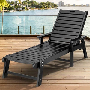 1PC Outdoor Chaise Lounge Chair w/ Adjustable Backrest Heavy Duty Patio Lounger - Picture 1 of 9