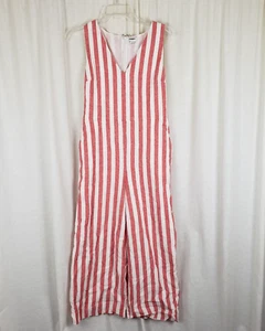 J.Crew Linen Candy Striper Striped Wide Leg One Piece Romper Jumpsuit Womens 6 - Picture 1 of 10