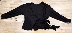 Top Torrid Gauzy nero surlice gauzy avvolgente manica lunga nero taglia 4x - Foto 1 di 8