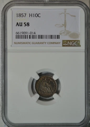 1857 Seated half dime, NGC AU58.......Type Coin Company Cover