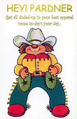 Divertida tarjeta de CUMPLEAÑOS PARA NIÑO PEQUEÑO, Hey Pardner Cowboy Kid por Saludos Populares +✉ Foto 1 de 4