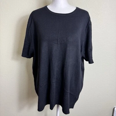 Rena Rowan Women's Black Knit Top Size 2X Rayon/Nylon/Angora/Wool Short Sleeve - Image 1 of 4