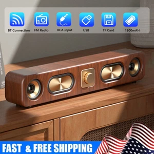 Altavoz Bluetooth de madera vintage 4D envolvente TF FM radio AUX barra de sonido de escritorio - Imagen 1 de 17
