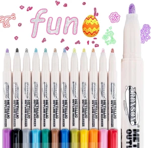 12Pcs Outline Shimmering Markers with Metallic for Fun Art Drawing Craft DIY - Picture 1 of 7