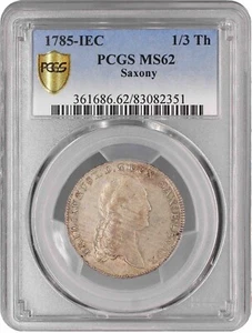 Sajonia 1/3 thaler 1785 IEC, PCGS MS62, "Frederick Augustus (1763-1806)" Top 1/0 - Imagen 1 de 4