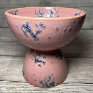 Vintage Splatter Pottery Footed Bowl Pink Purple Unique 6.5x6.5” Lava Glaze - Picture 1 of 7