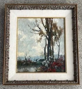 George A. Boyle (Regno Unito, 1842-1930) Dipinto olio su tavola "Paesaggio". Firmato - Foto 1 di 12