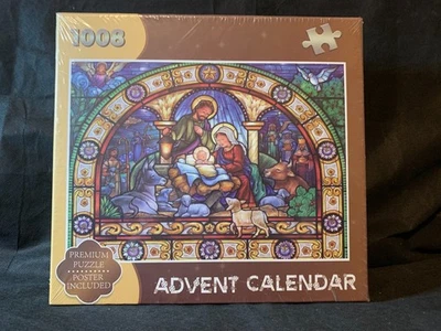 1008 Pc. Jigsaw Puzzle Advent Calendar Stained Glass Nativity Scene Christmas! - Image 1 of 4