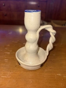 PORTAVELAS WILLIAMSBURG CERÁMICA ESMALTE SAL AZUL COBALTO MANGO RETORCIDO - Imagen 1 de 9