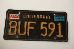 California License Plate 1963/1981 Black Yellow Steel (G4R-HSE/JSF6) BUF 591 - Picture 1 of 6