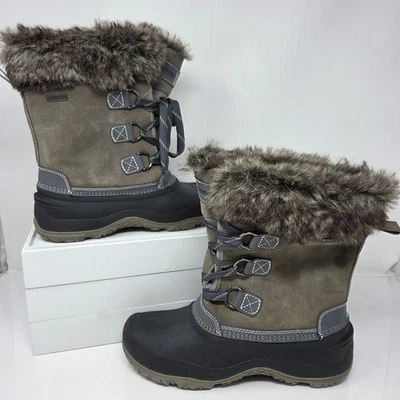 Khombu Womens Slope Winter Boots Mid Calf Suede Faux Fur Laced Waterproof *STAIN - Image 1 of 4