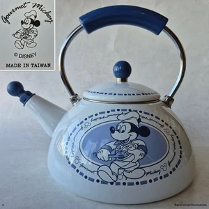 Disney GOURMET MICKEY Blue & White Enameled Metal 5-Cup Whistling Tea Kettle - Picture 1 of 23