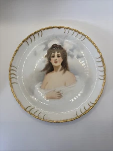 "Antiguo gabinete retrato Limoges Haviland placa borde dorado Francia 8"" porcelana" - Imagen 1 de 11