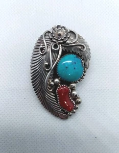 Montoya Vintage Sterling Silber 925 Türkis und Koralle Bolo, 2". 21,2 Gramm - Bild 1 von 12
