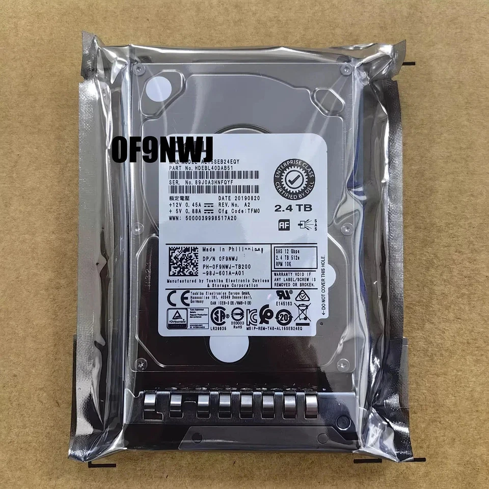 NEW Dell F9NWJ 2.4TB 10K SAS 2.5"12G AL15SEB24EQY PowerEdge Hard Drive With Tray - Image 1 of 1