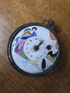 Antique Pocket Watch French w Fancy Enamel Painted Scene Dial - Picture 1 of 8