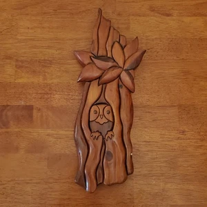 Eule im Baum Wandbehang Deko Intarsien Holz Unikat Handarbeit Vintage Hüttendeko - Bild 1 von 10