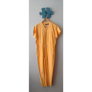 Vintage Liz Kids 80s Jumpsuit Jumper Romper Playsuit Large Cotton Yellow Stripes - Picture 1 of 10