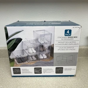 Stackable Shoe Box Storage - Organizer Shoe New Front & Side (4 PACK) - Picture 1 of 6