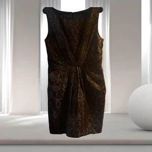 Pre Owned Women’s Max Cleo Zip Sleeveless Dress Gold Black Size 14 Festive Fun - Picture 1 of 12