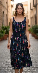 14P Damen 90er Carol Anderson langes Maxi Schaufensterpuppe Knopf ärmelloses Kleid schwarz - Bild 1 von 20