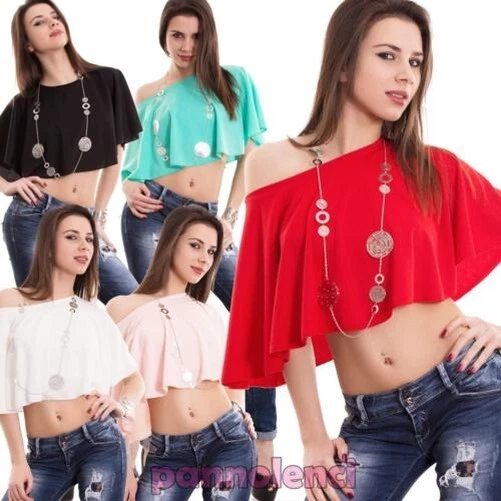 Top Femme Court Jersey Ample Manches Chauve-Souris T-Shirt Sexy Neuf CC-1413 - Photo 1/1