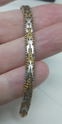 2 Color Sterling Silver Gold Vermeil Basket Weave  Bracelet 7.25" VTG Italy G6 - Image 1 of 4
