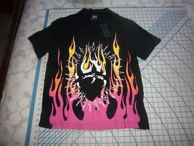 CAMISA PARA HOMBRE PEQUEÑA ED HARDY NEGRA/ROSA/NARANJA SS ABOTONADA - NUEVA CON ETIQUETAS Foto 1 de 4