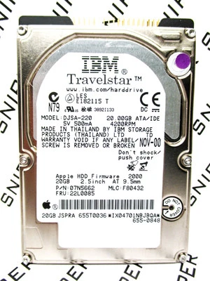 IBM 20GB TravelStar DJSA-220 IDE 07N5662 Laptop F80432 Hard Drive WIPED & TESTED - Image 1 of 4