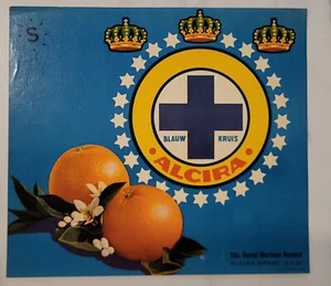 Label Alcira Oranges Citrus Blauw Kruis Spain Crown - Picture 1 of 1