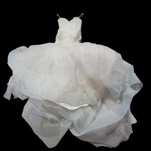 Lozaro Glitter Organza Wedding Dress Silk Sz 14 Off White Spaghetti Strap - Picture 1 of 8