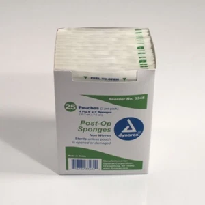 Esponja postoperatoria Dynarex 4 capas estéril 2's, 4 x 4 pulgadas, 25 por caja - #3348 - Imagen 1 de 1