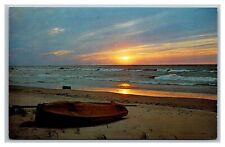 Sunset on Lake Michigan Beach Boat Postcard Unposted 
