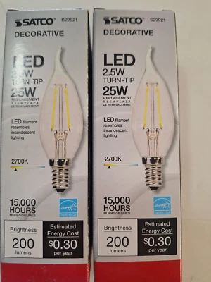 2 SATCO S29921 2.5CTF/LED/27K/120V  2.5W=25W 200L 2700K E12 TURN-TIP CLEAR - Image 1 of 4
