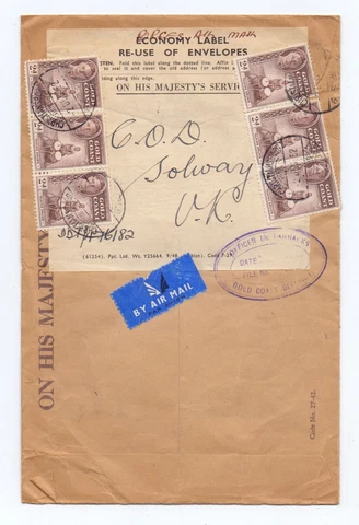 GOLD COAST 1952 O.H.M.S. COVER 6 x 2d ARMY USED TO UK Cover