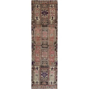 Alfombra de corredor de lana pura anudada a mano de 2'7"x9'1" melocotón vintage ZoroastrianHeris R791 - Imagen 1 de 7