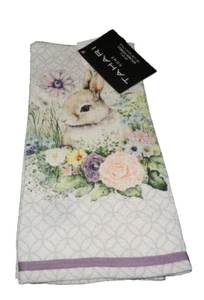 NUEVO Juego 2 TOALLAS DE COCINA CONEJO FLORAL Pascua TAHARI Margarita Rosa Violeta - Imagen 1 de 3