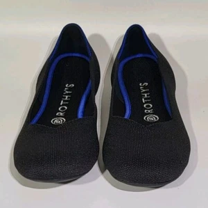 Rothy's Sz 8.5 Solid Black Round Toe Ballerina The Flat Slip On Washable Shoes - Picture 1 of 11